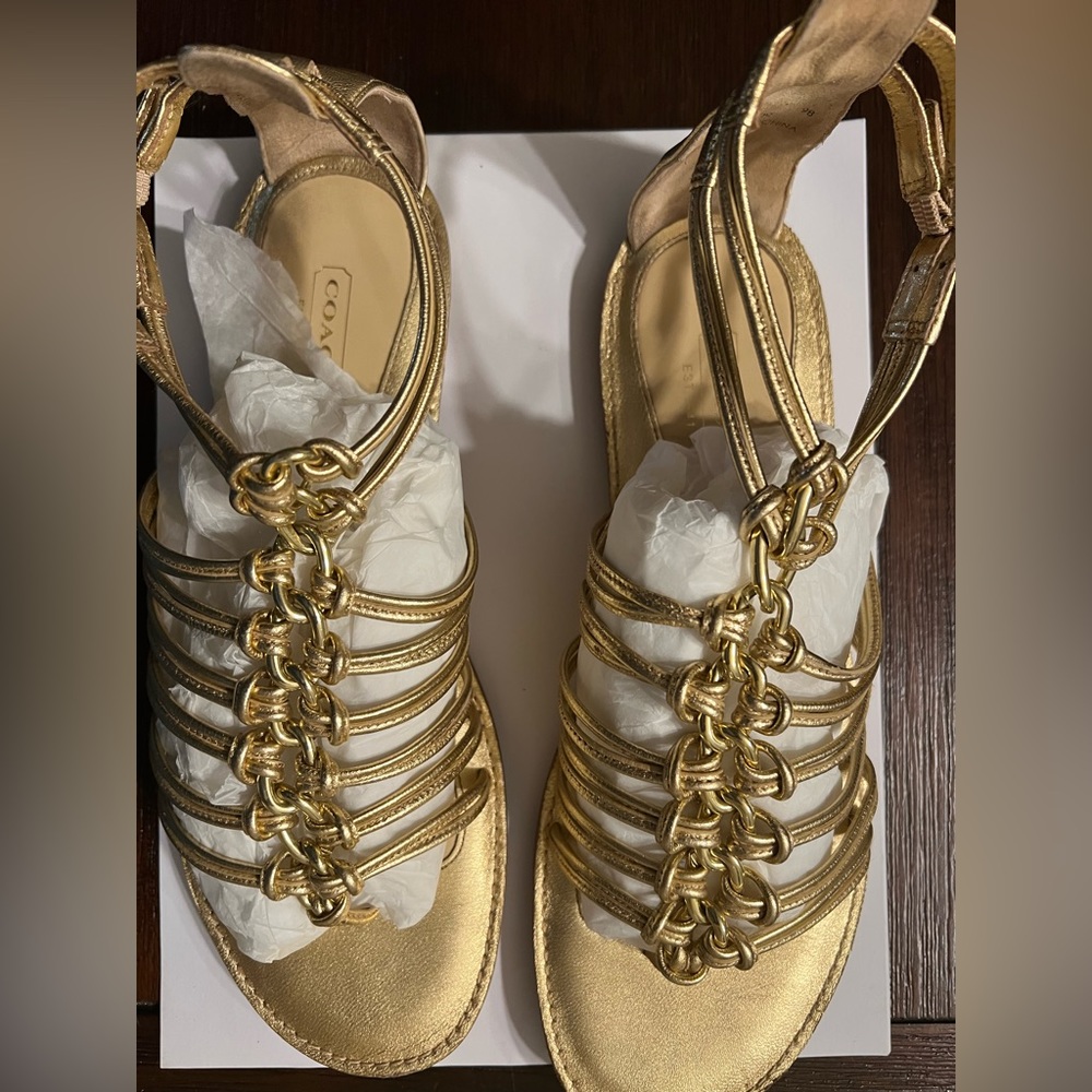Coach Gold Strappy Sandals
